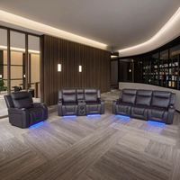 Sofá Seccional de Cuero Extensible Moderno Marrón con Bluetooth, Muebles de Sala de Estar, Sillón Reclinable Eléctrico con Luces LED