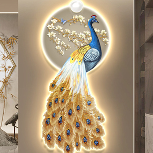 Arte Murale di Lusso con Pavone Luminoso e Luci LED, Decorazione per la Casa con Fiori e Uccelli, Dipinto con Illuminazione LED - Product Image 5