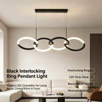 Lampu Gantung Cincin Hitam Modern, Lampu Chandelier LED Lingkaran Bersambung untuk Ruang Makan, Ruang Tamu & Foyer