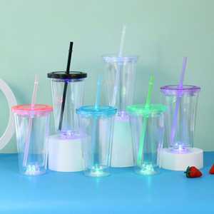 Taza de plástico luminosa, bebida de jugo, leche, té, café, bebida fría, botella de paja, taza luminosa para fiesta - Product Image 3