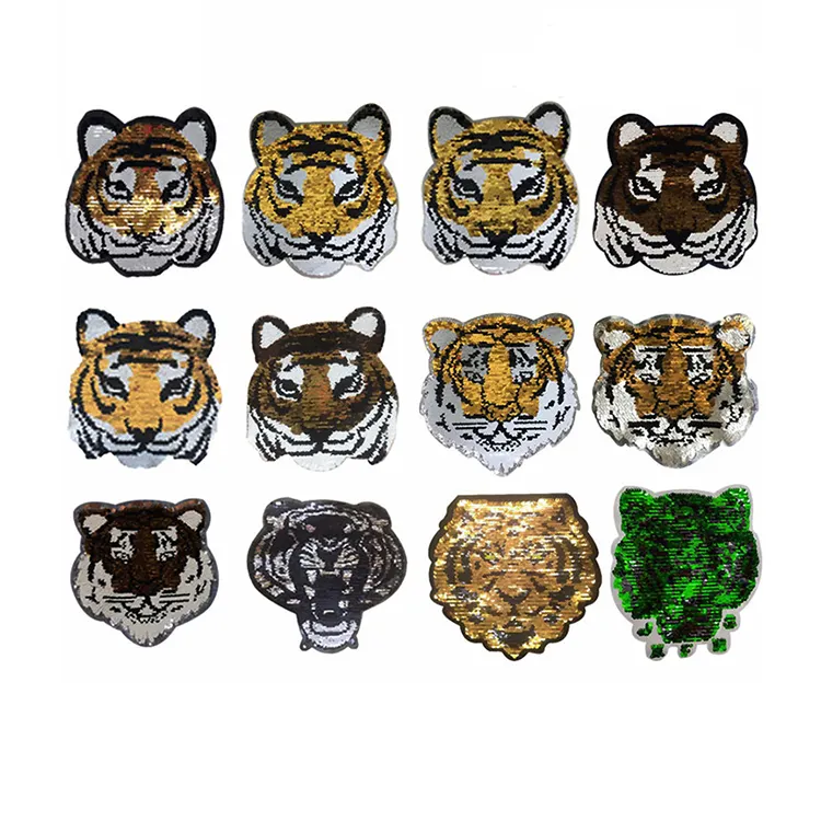 ZD Tiger head reversible sequins embroidery cloth patch lion panda leopard patch for man t shirt jacket