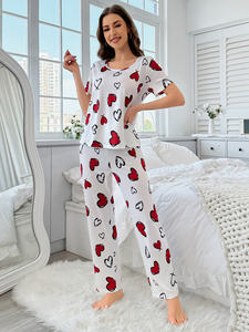 Vente flash Ensemble de pyjama d'été en dentelle pour femmes Respirant Doux Vacances Ensemble de vêtements de nuit à manches courtes Pantalon long Ensemble de vêtements de détente - Product Image 6