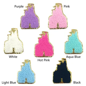 Berbagai macam Chenille Castle Mouse Patch kepala besi-On Glitter Patch bordir