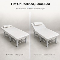 Table de massage robuste à structure métallique avec rails transversaux renforcés, six pieds, étagère de rangement et base fixe pour salons de beauté très fréquentés