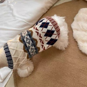 Pet <b>Dog</b> Cat <b>Sweater</b> Beige Blue Brown Winter Diamond Pattern Comfortable Leisure Clothes For Teddy Bear Bichon Frise Maltese - Product Image 2