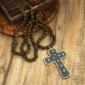 <span class=keywords><strong>Collana</strong></span> annodata in pietra vulcanica etnica Vintage <span class=keywords><strong>collana</strong></span> con strass di perle grigie con ciondolo a croce - Product Image 4