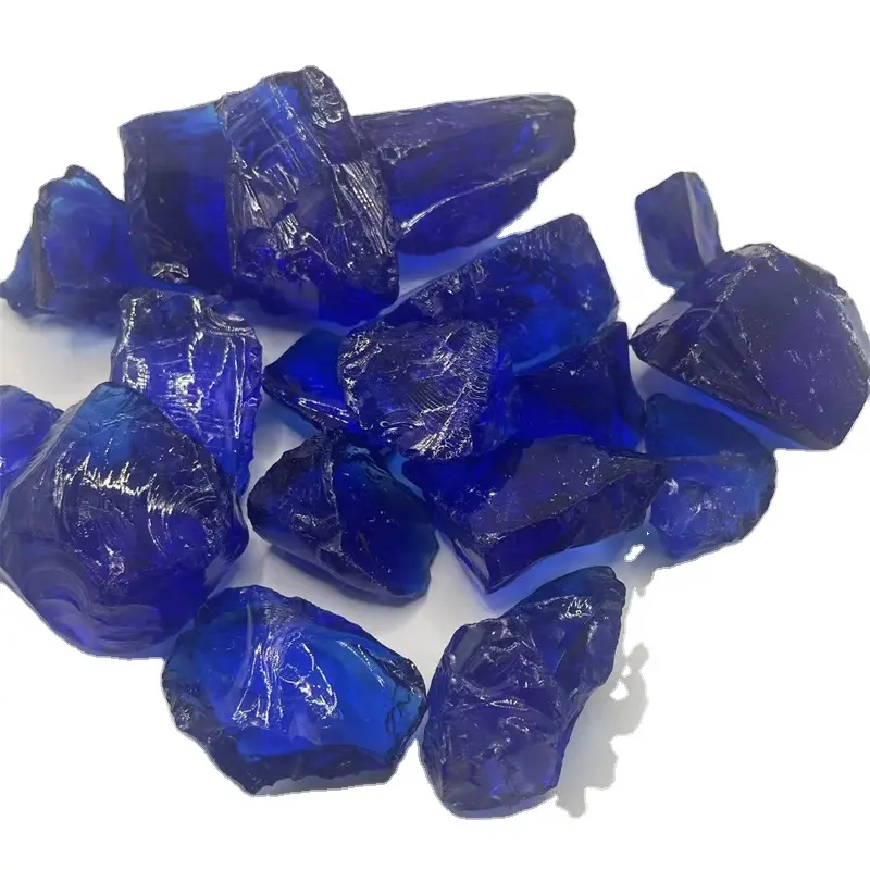 natural colored Crystal Blue Crushed Outdoor Glass Rocks for Garden Decoration slag glass landscaping glass