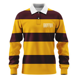 ラグビーポロシャツレトロカスタマイズカスタムコントラストストライプラグビースウェットシャツルーズ長袖ラグビーポロシャツ - Product Image 1