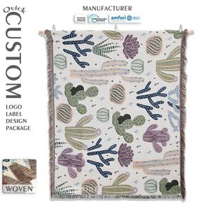 Manta de Tapicería con Diseño Jacquard de <span class=keywords><strong>Cactus</strong></span>, Tejida en Poliéster/Algodón, Personalizable con Logotipo/Etiqueta/Diseño, Patrón Creativo de Plantas, Uso en las Cuatro Estaciones - Product Image 1