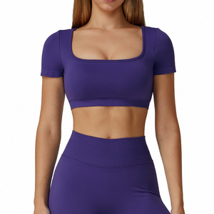 Disko Sport – haut de yoga sans couture pour femmes, haut de sport dos nu à manches courtes, couleur unie, pour l'entraînement en salle de sport, 7026 - Product Image 4