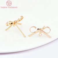 Orecchini a Perno con Fiocco in Ottone Placcato Oro 18K, Accessori di Alta Qualità per Creazione di Gioielli Fai-da-Te