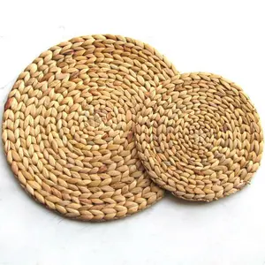 Handgemaakte Weave Keuken Waterhyacint Placemats Ronde Placemat En Servet Ring