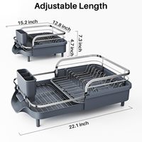 Égouttoir à vaisselle extensible pour comptoir de cuisine, avec cadre métallique résistant à la rouille, porte-ustensiles, barrière de protection surélevée et égouttoir amovible