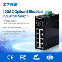 Commutateur Ethernet industriel non géré ZTRS à 10 ports, double rangée, 100 Mbit/s, fonction PoE, rail DIN, 100 Mbit/s