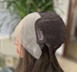 Perruque européenne juive <span class=keywords><strong>Clean</strong></span> Food sans colle dentelle transparente noir brun vierge cheveux raides soie bas haut perruques de cheveux humains - Product Image 3