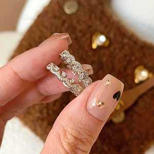 S925 Pure Silver French Romantic Lace Diamond <b>Ring</b> Full Diamond Single Row Luxury High-End Combination Layered <b>Ring</b> - Product Image 1