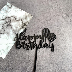 ท็อปเปอร์เค้กอะคริลิค รูปน้ำผึ้งและรสหวาน ตกแต่งเค้กอักษรสุขสันต์วันเกิด สีทองและสีดำ สำหรับงานเลี้ยงวันเกิด - Product Image 3