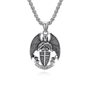 Cross-border retro Saint Michael necklace for men, unique punk hip-hop style, versatile pendant, protective dark jewelry. - Product Image 1
