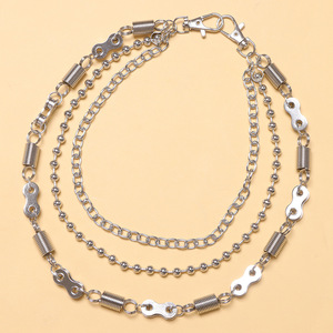 Cadena de cintura punk de tres capas con cuentas redondas de plata tibetana, estilo motociclista unisex informal para jeans - Product Image 3