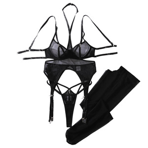 Vedere attraverso la Lingerie Sexy esclusive calze con cintura all'americana che attirano argento croce strass senza schienale imbracatura Dessous Lingerie Sexy - Product Image 5