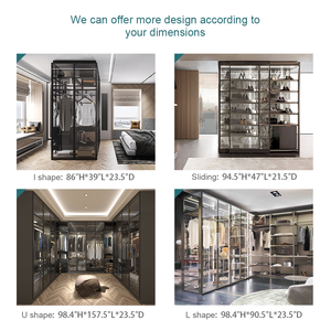 <span class=keywords><strong>Armoire</strong></span> moderne personnalisée à 4 panneaux avec charnière cachée <span class=keywords><strong>Armoire</strong></span> de placard à cadre en profilé d'aluminium doré avec portes en verre trempé givré fumé - Product Image 6