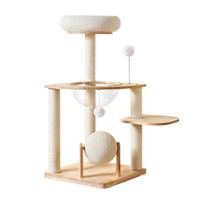 Arbre à chat en bois massif avec griffoir en sisal et maisonnette-capsule pour animaux d'intérieur