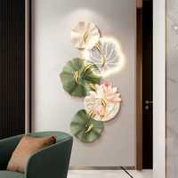Murale Murale LED Classique de Luxe en Acrylique, Motif Neuf Poissons Lotus, Décoration Artistique Auspicieuse pour Entrée, Salon et Couloir