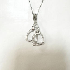 Accesorio <span class=keywords><strong>de</strong></span> joyería ecuestre 925 plata esterlina circón cúbico diamante CZ ecuestre doble caballo estribo colgante encanto collar - Product Image 2