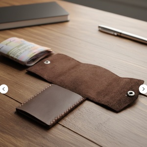 Handmade Fashion Minimalist <b>Trifold</b> Full Grain Genuine Leather Short <b>Wallet</b> Open Nylon Thread Men's 7 Inch Portable Convenient - Product Image 2