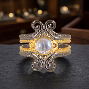 Nuevo Anillo de Plata de Ley 925 con Piedra Lunar Arcoíris y Filigrana de Oro de 18K, Joyería para Bodas y Fiestas - Product Image 2