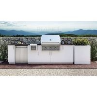 Harga Pabrik Kabinet Dapur Luar Ruangan Mewah Stainless Steel Custom Dengan Kulkas Mini Kaca dan Lampu LED