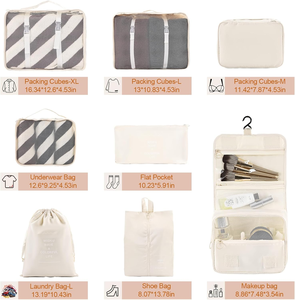 Set di 8 Cubi di Compressione per Valigie con Chiusura a Cerniera in Poliestere Leggero, Organizzatori da Viaggio per Donne - Product Image 2