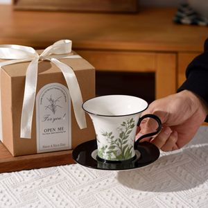 Vintage <b>Floral</b> Coffee Cup and Saucer Set 250ml Ceramic Tea Cup Set in Gift <b>Box</b> - Product Image 1