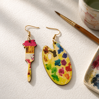 Boucles d'oreilles pendantes en bois faites à la main, design graffiti coloré, légères, bijoux pour femmes, accessoires de festival