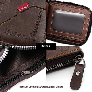<span class=keywords><strong>Portefeuille</strong></span> <span class=keywords><strong>Homme</strong></span> Bifold Noir en PU Style Rétro Personnalisé avec Fermeture Éclair, Porte-Monnaie Unique et Fenêtre d'Identité – Fournisseur de Guangzhou - Product Image 4