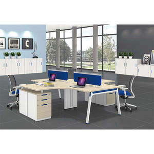 Meubles de bureau modulaires en bois modernes, poste de travail en cubicle pour centre d'appels 4 personnes, table de travail à domicile, cloison, bureau informatique - Product Image 4
