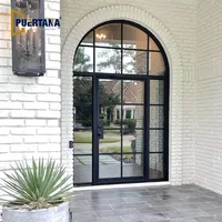 Metal Frame Wrought Iron Steel Glass Door Eyebrow Arch Top French Doors Portal Elegance Round Metal Double Door