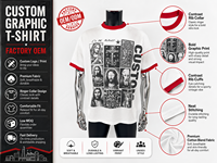 Camiseta Ringer Vintage Personalizada de 240GSM con Cuello Rib de Contraste y Estampado Gráfico, Manga Corta, Fabricante OEM