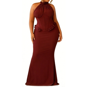 <span class=keywords><strong>Robe</strong></span> <span class=keywords><strong>de</strong></span> soirée longue sirène à col halter et volants pour femme Sehe Fashion - Product Image 4