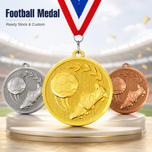 Football Medal Wholesale Zinc Alloy Soccer Medals Custom Sports Medals Award Medal With <b>Ribbon</b> for Tournament Factory - Product Image 1
