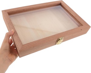 Caja de Madera de Pino Natural con Tapa Abatible <span class=keywords><strong>y</strong></span> Cierre Frontal, Vitrina Cerrada con Tapa de Vidrio - Product Image 1