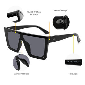 Lunettes de soleil carrées unisexes UV400, monture PC noire, protection solaire tendance pour les voyages - Product Image 1