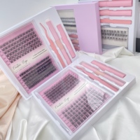 Kit de cils individuels en vison faits à la main, personnalisables, avec base, adhésif et scellant, cils en grappes pré-coupées
