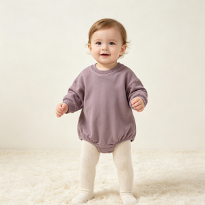 Sudadera de Algodón para Bebé, Estilo Romper, Color Sólido, Cuello Redondo, Manga Larga, Dobladillo Elástico, Uso Diario, Body para Bebé - Product Image 1