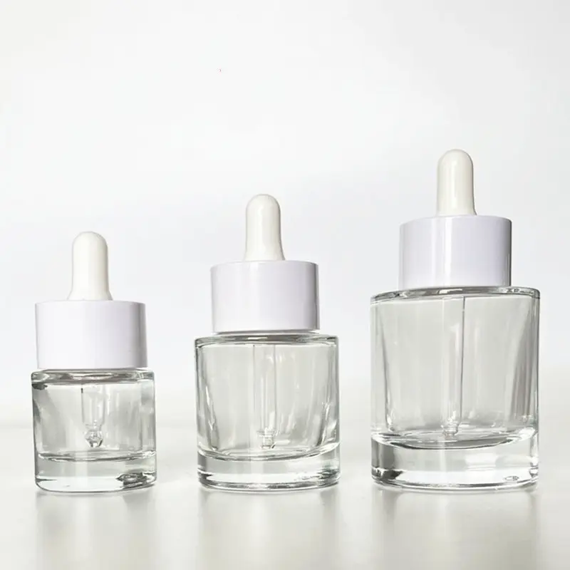 15ml 30ml 50ml Clear flat shoulder dropper essential oil glass bottle thick bottom glass 0.5oz 1oz with Gold/silver UV lid