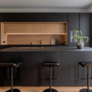 Cavio milimalism ตู้ครัวแบบปรับแต่งได้ครบชุดตู้ครัวโมเดลไม้แบนสีดำ - Product Image 5