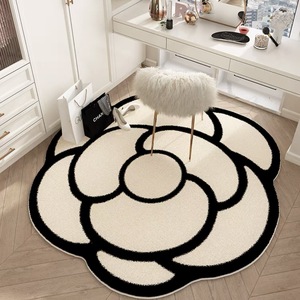 Tapis en forme de camélia, rond, en fibre de polyester, antidérapant, pour salon, chambre à coucher, dressing, bureau - Product Image 1