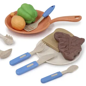 Montessori Wheat Straw Bio Plastic Mini Kitchen Toys Real Cooking Set For Kids