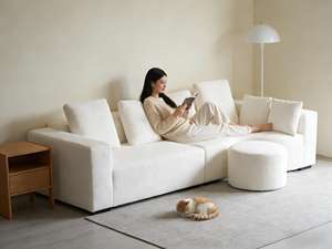 Sofá Modular Comprimido Sin Marco de Felpa <span class=keywords><strong>Blanca</strong></span> de Alta Densidad, Ligero, Desmontable, con Otomana a Juego, Sofá Minimalista en Forma de L para Villa - Product Image 1