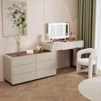 Nouvelle coiffeuse de luxe moderne de style nordique en pin, réglable, avec miroir LED, pour appartement, chambre et hôtel (modèle 2026)